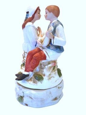 Vintage Price Porcelain Music Box Colonial Couple Mandolin  A Time For Us 1980s